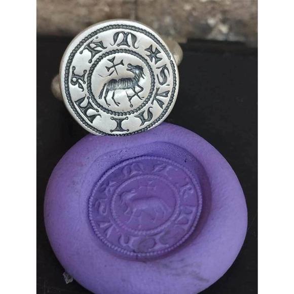 Men's Artisan Stamp Viking Runes Wolf Sword Norse Sterling Silver Signet Ring - Picture 1 of 3